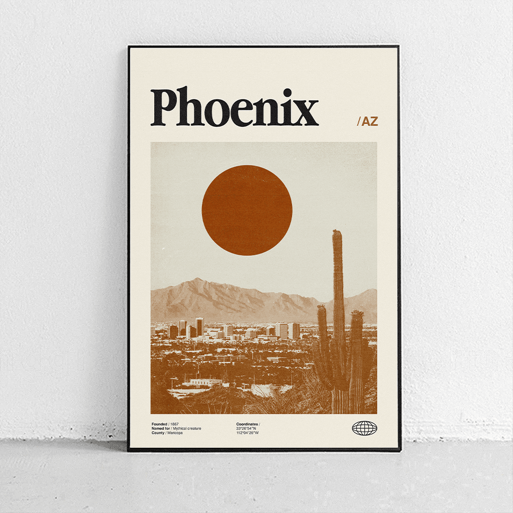 Sandgrain Studio Phoenix Arizona Poster - Vintage Travel Wall Art Print