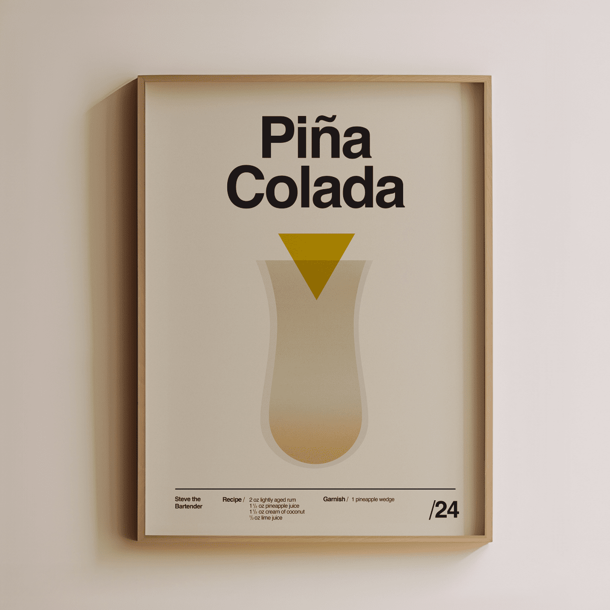 Sandgrain Studio Piña Colada Cocktail Recipe Art Print - Steve the Bartender Edition
