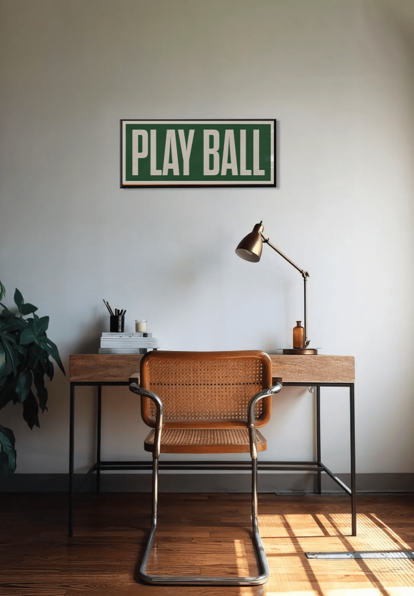 Sandgrain Studio Play Ball Baseball Banner – Vintage Sports Typography Wall Art