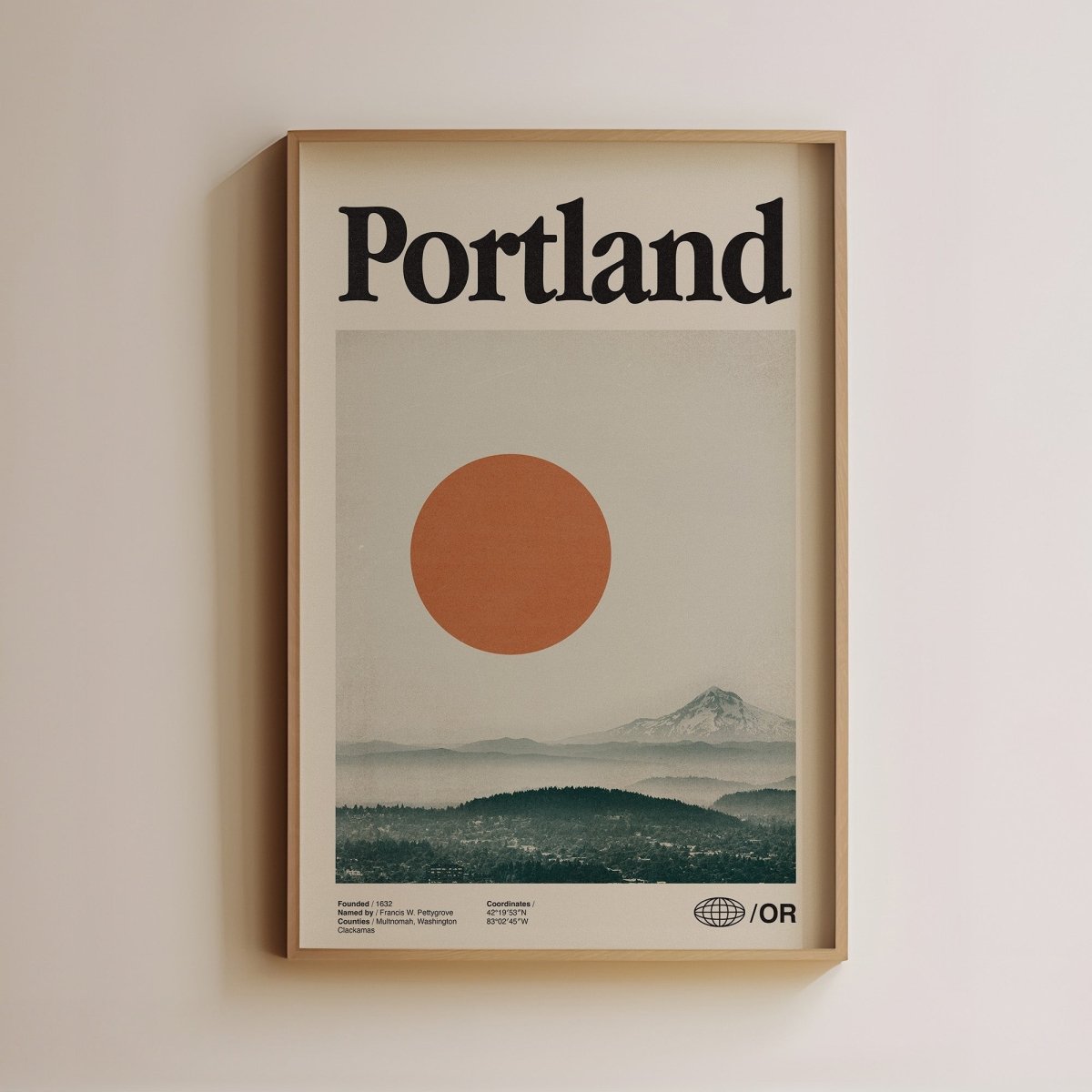 Sandgrain Studio Portland Oregon Travel Poster - Vintage Midcentury Modern Wall Art Print