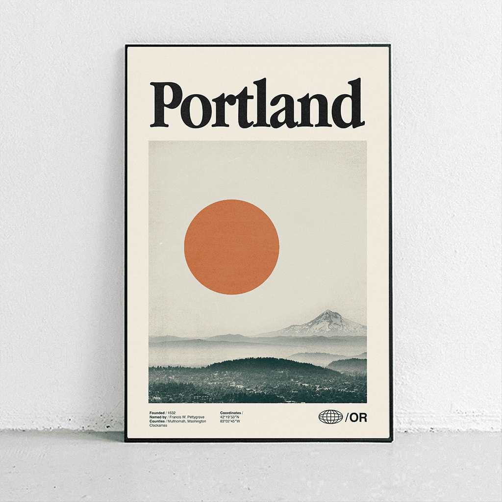 Sandgrain Studio Portland Oregon Travel Poster - Vintage Midcentury Modern Wall Art Print