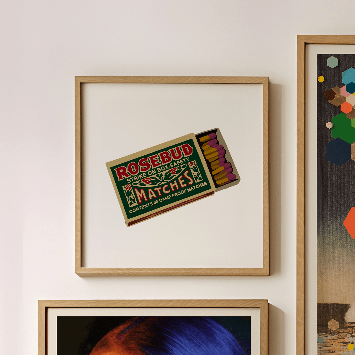 Sandgrain Studio Rosebud Matches Print - Vintage Matchbox Wall Art Poster