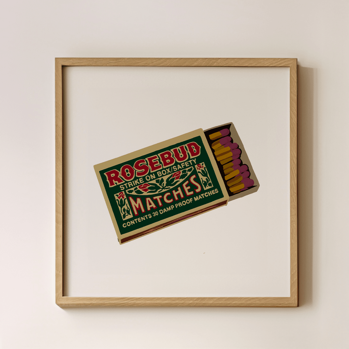 Sandgrain Studio Rosebud Matches Print - Vintage Matchbox Wall Art Poster