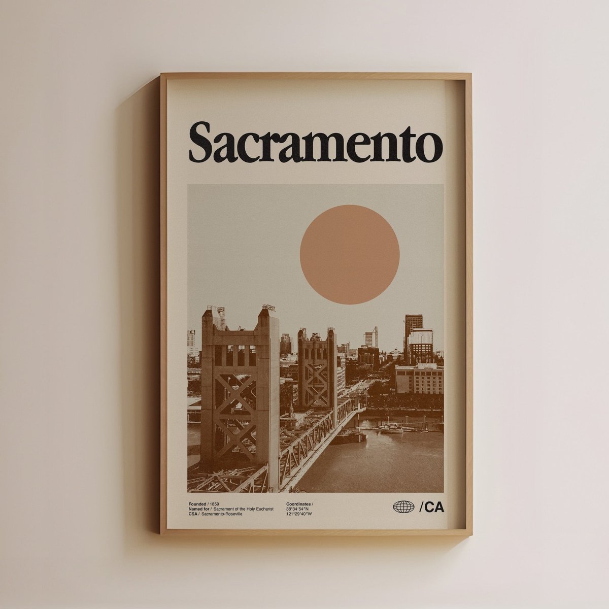 Sandgrain Studio Sacramento California Travel Poster - Vintage Midcentury Modern Wall Art