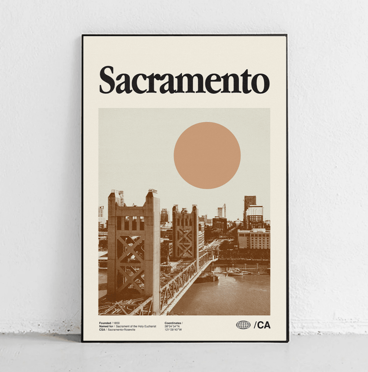 Sandgrain Studio Sacramento California Travel Poster - Vintage Midcentury Modern Wall Art
