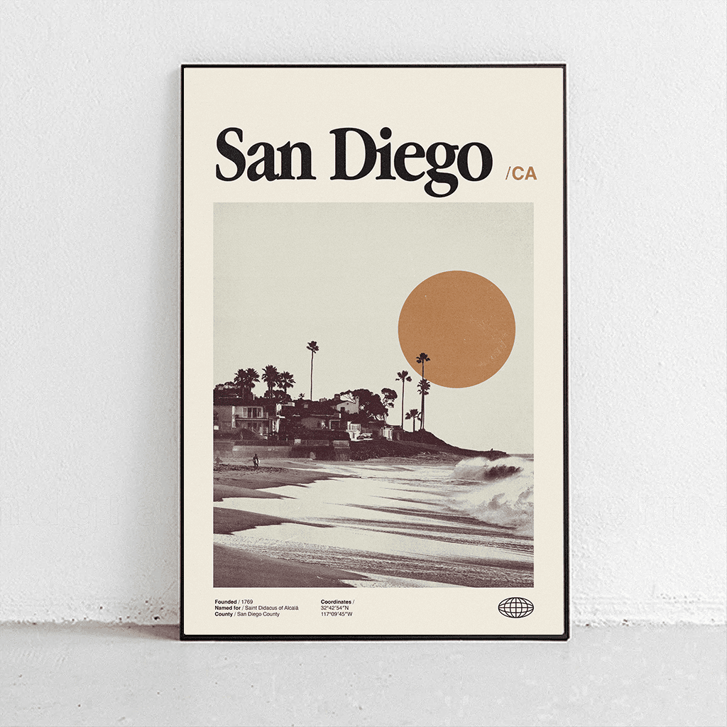 Sandgrain Studio San Diego California Poster - Vintage Travel Wall Art