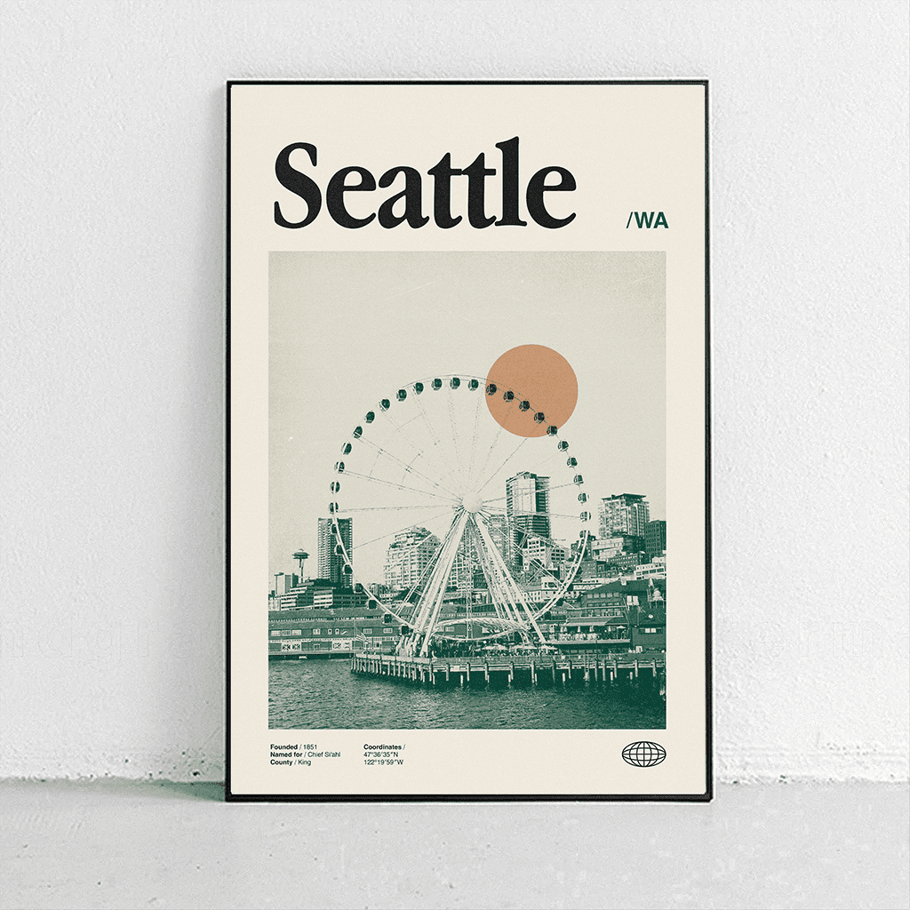 Sandgrain Studio Seattle Washington Travel Poster - Vintage Midcentury Modern Art Print