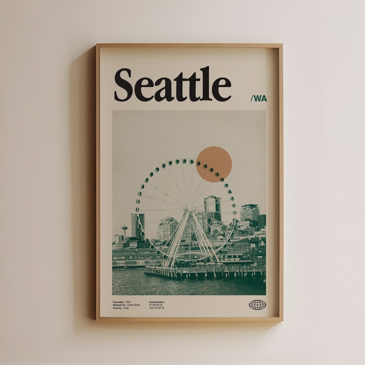 Sandgrain Studio Seattle Washington Travel Poster - Vintage Midcentury Modern Art Print