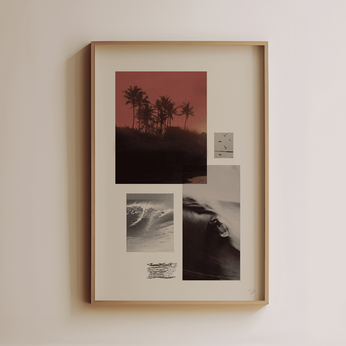 Sandgrain Studio Surfing Sunset Poster - Vintage Beach Wall Art Print