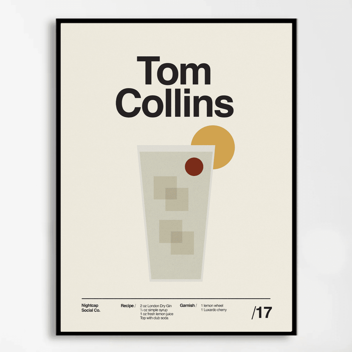 Sandgrain Studio Tom Collins Cocktail Recipe Art Print - Vintage Bar Decor