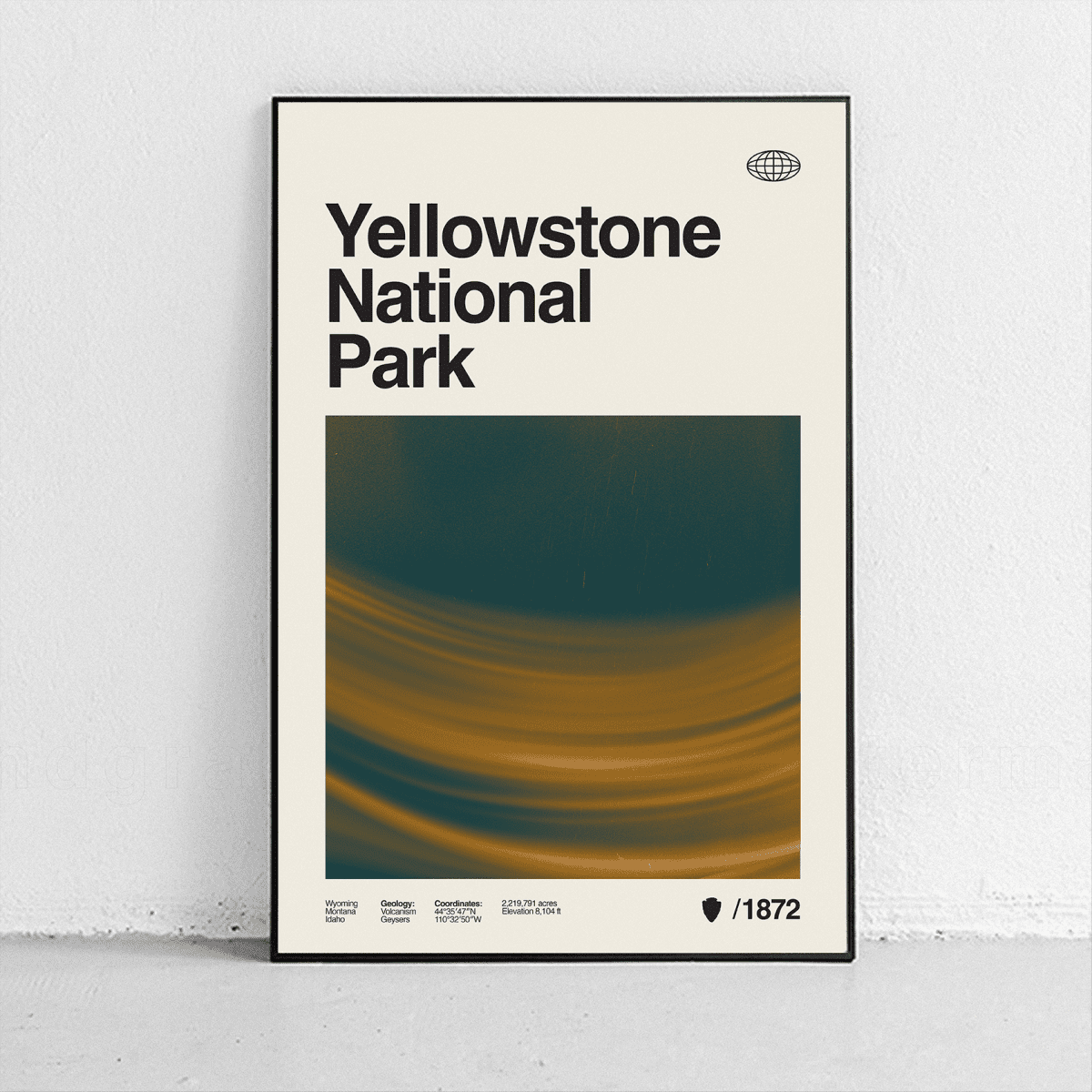 Sandgrain Studio Yellowstone National Park Travel Poster - Vintage Midcentury Modern Wall Art Print