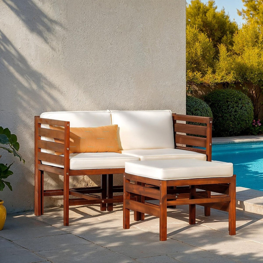 Walker Edison Sanibel 3 - Piece Modular Acacia Chairs and Ottoman - lily & onyx