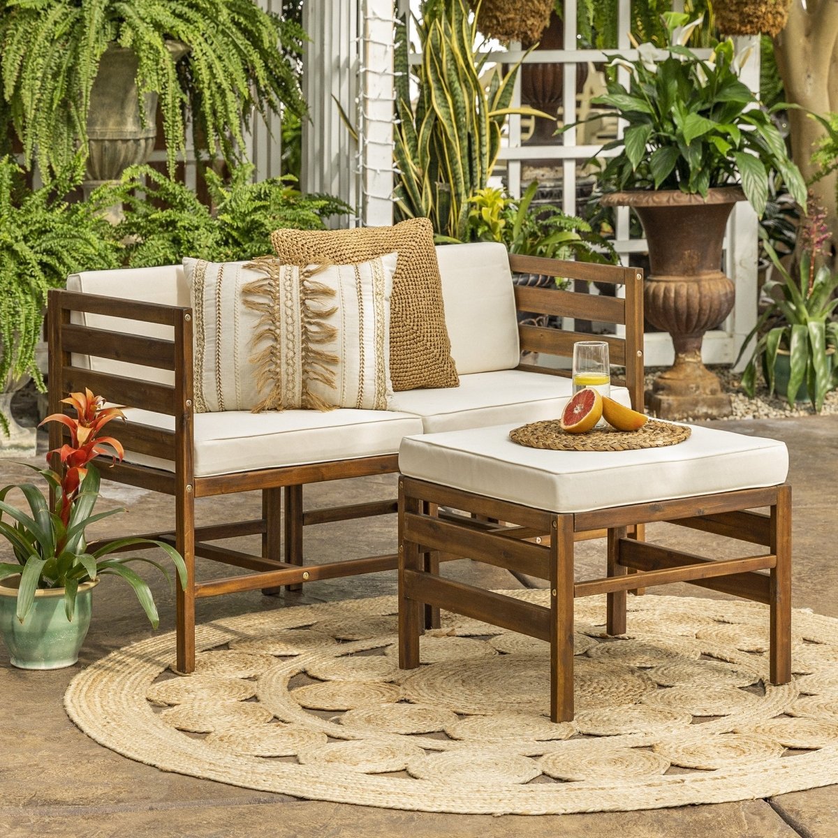 Walker Edison Sanibel 3-Piece Modular Acacia Chairs and Ottoman - lily & onyx