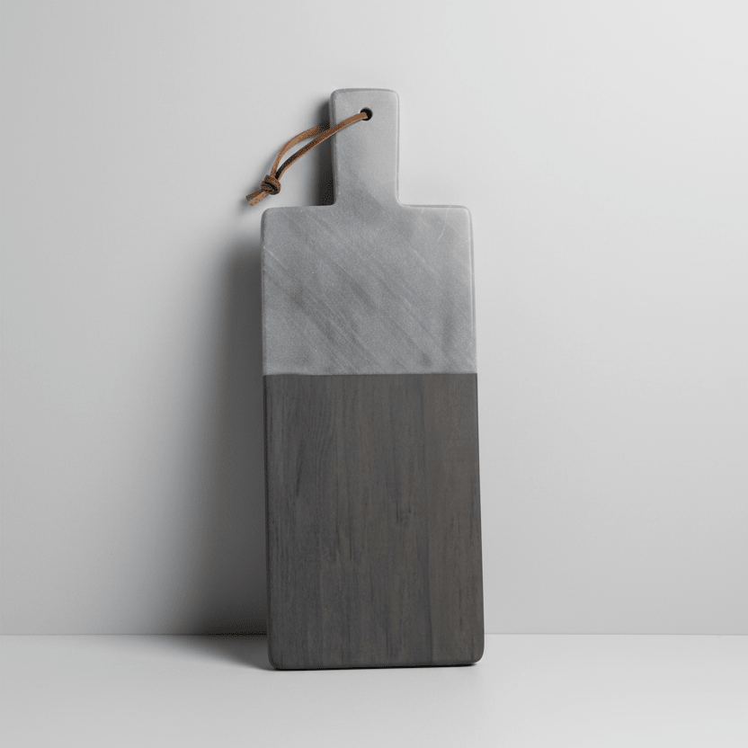 Santa Barbara Design Studio Black Marble Charcuterie Serving Board with Mango Wood Handle, 19"