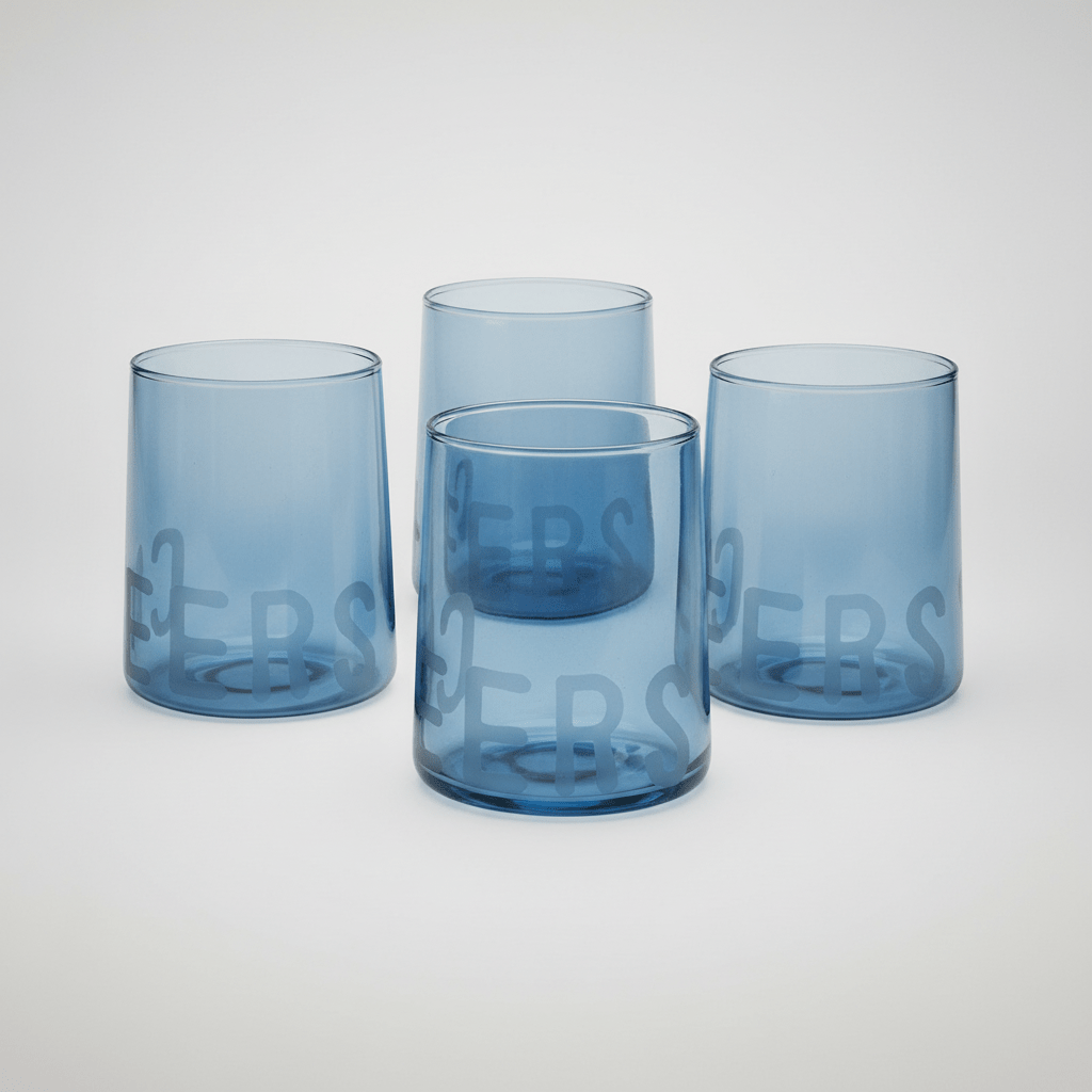Santa Barbara Design Studio Blue Frosted Drinking Glasses Set of 4 - 'Cheers' Decal Glass Tumblers