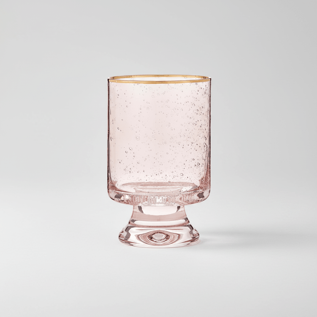 Santa Barbara Design Studio Gold Rimmed Blush Pink Seeded Old Fashioned Glasses, Set of 4 | Hand - Painted Gold Rim, 10.5 oz