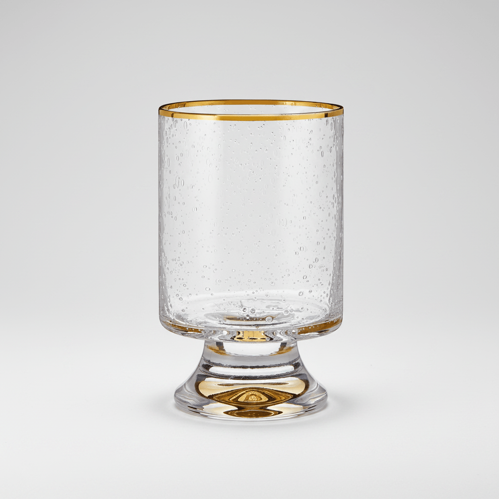 Santa Barbara Design Studio Gold Rimmed Clear Seeded Old Fashioned Glasses, Set of 4 | Hand - Painted Gold Rim, 9.5 oz