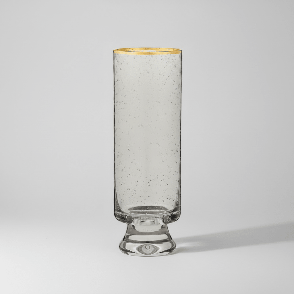 Santa Barbara Design Studio Gold Rimmed Gray Seeded Champagne Flutes, Set of 4 | Hand - Painted Gold Rim, 9.6 oz