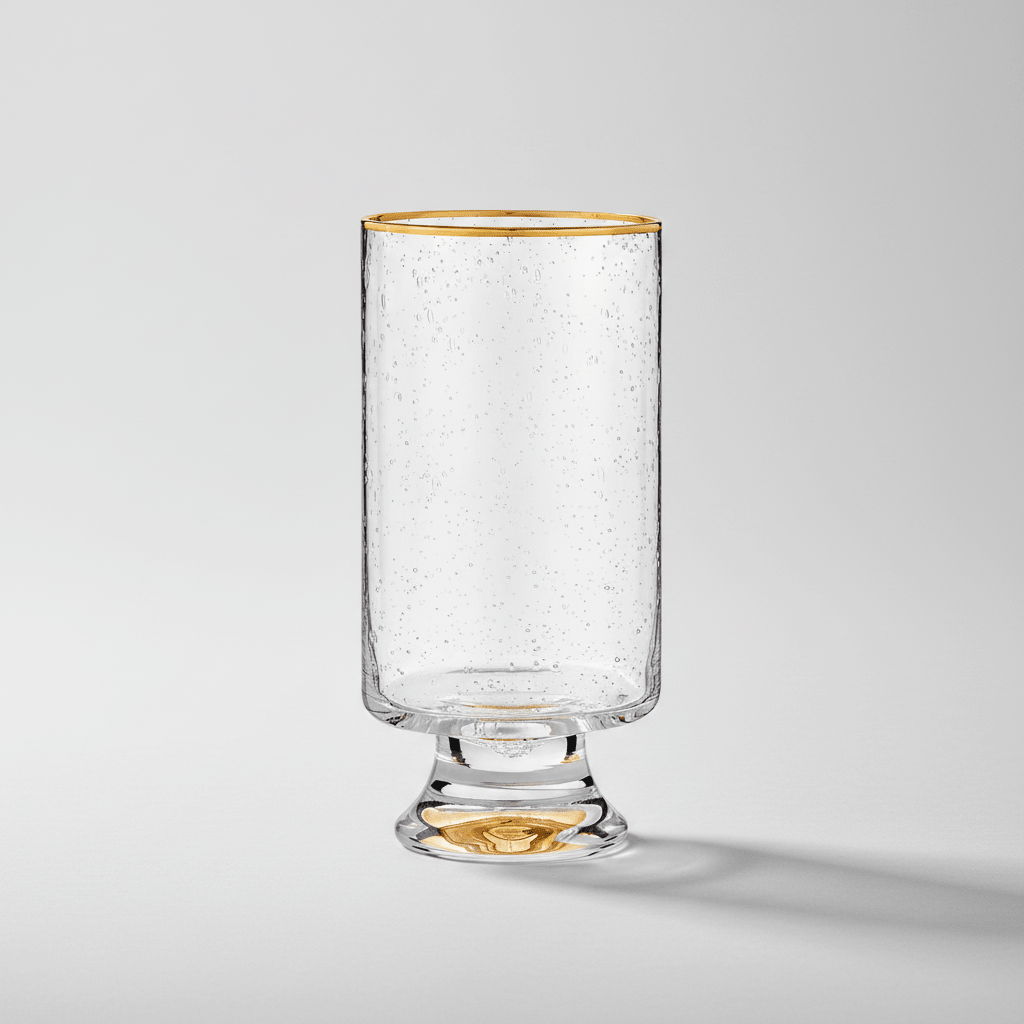 Santa Barbara Design Studio Gold Rimmed Seeded Highball Glasses, Set of 4 | Hand - Painted Gold Rim, 15 oz