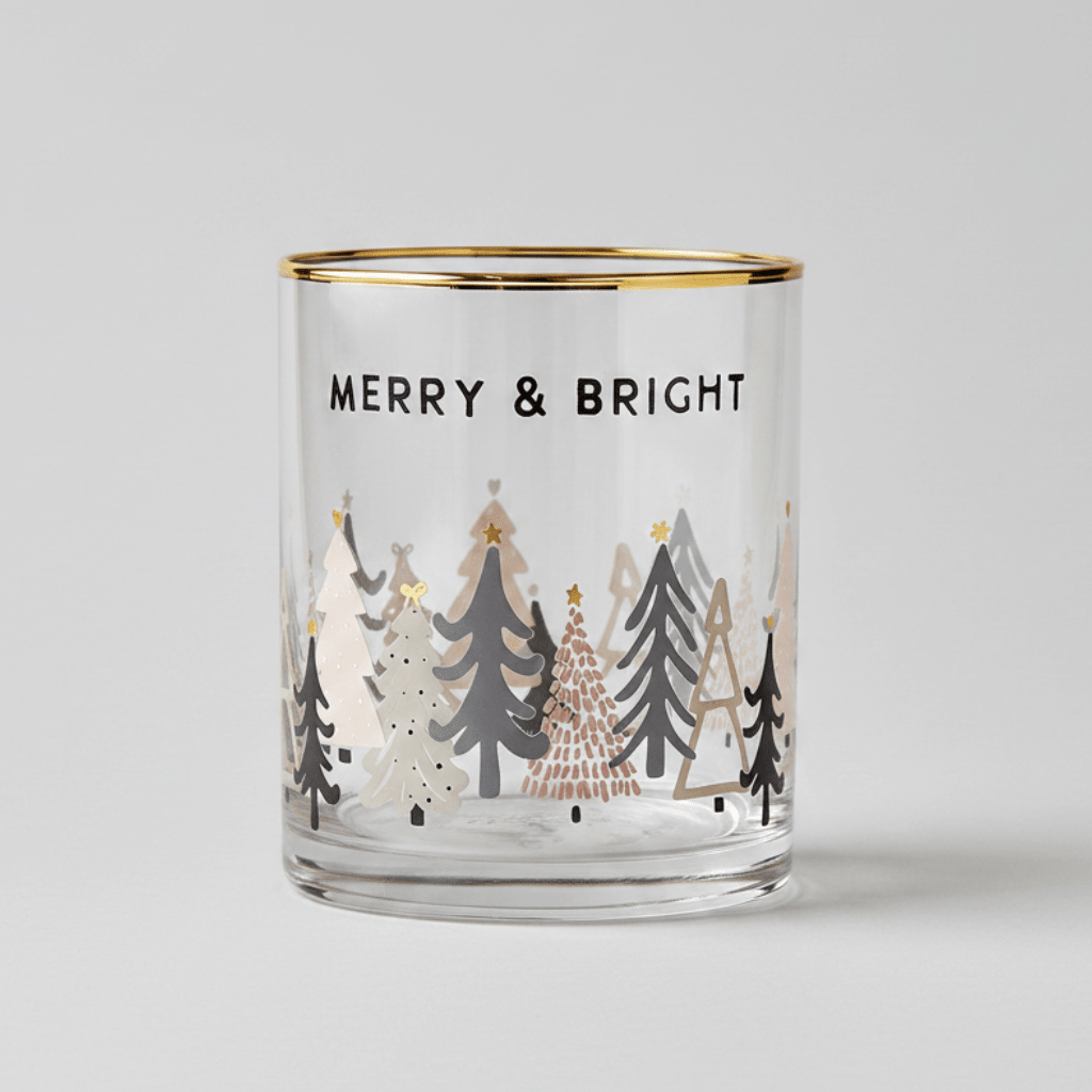 Santa Barbara Design Studio 'Merry & Bright' Gold Rimmed Rocks Glasses, Set of 6 | 14 oz Christmas DOF Whiskey Glass