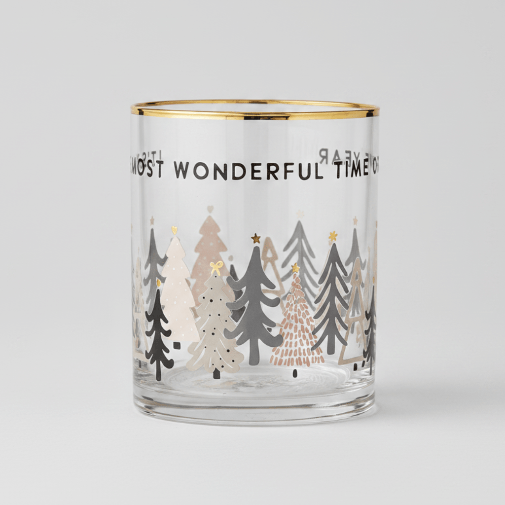 Santa Barbara Design Studio 'Most Wonderful Time of the Year' Gold Rimmed Rocks Glasses, Set of 6 | 14 oz Christmas DOF Whiskey Glass