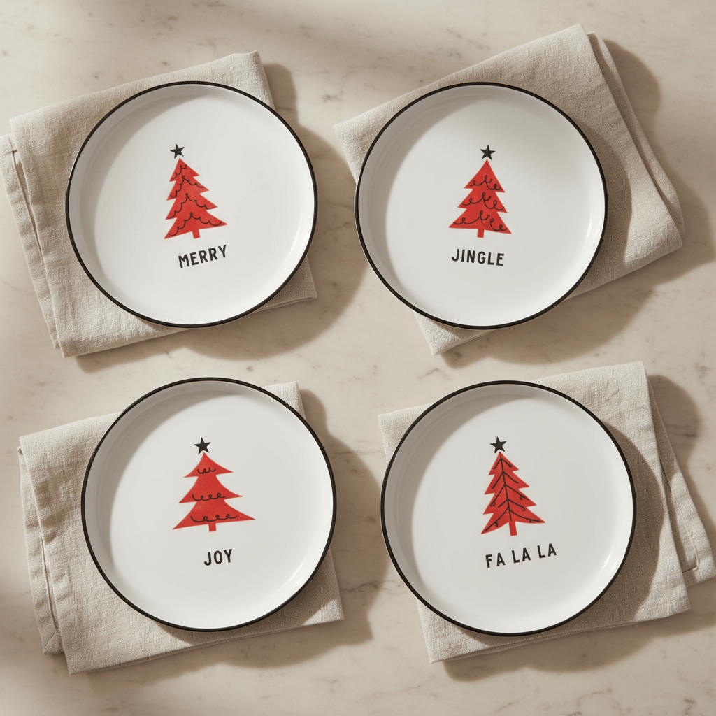 Santa Barbara Design Studio Red Christmas Tree Appetizer Plates - Ceramic Set of 12