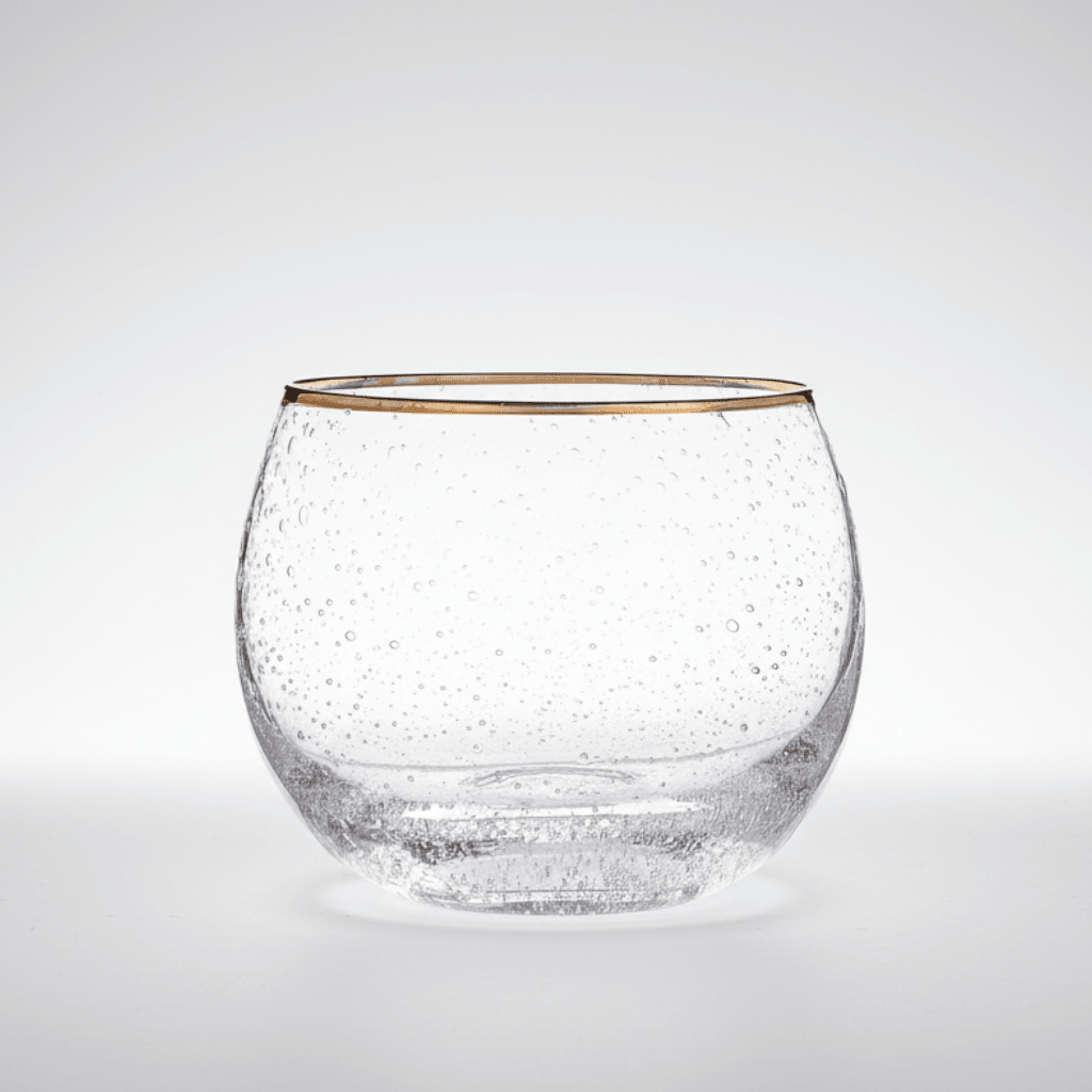 Santa Barbara Design Studio Seeded Glass Roly Poly Tumblers with Gold Rim, Set of 4 | Hand - Painted Gold, 3.75"