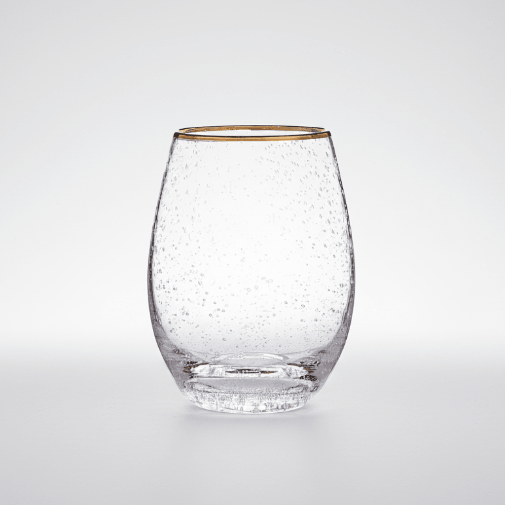 Santa Barbara Design Studio Seeded Glass Wine Glasses with Gold Rim, Set of 4 | Hand - Painted Gold, 4.5"