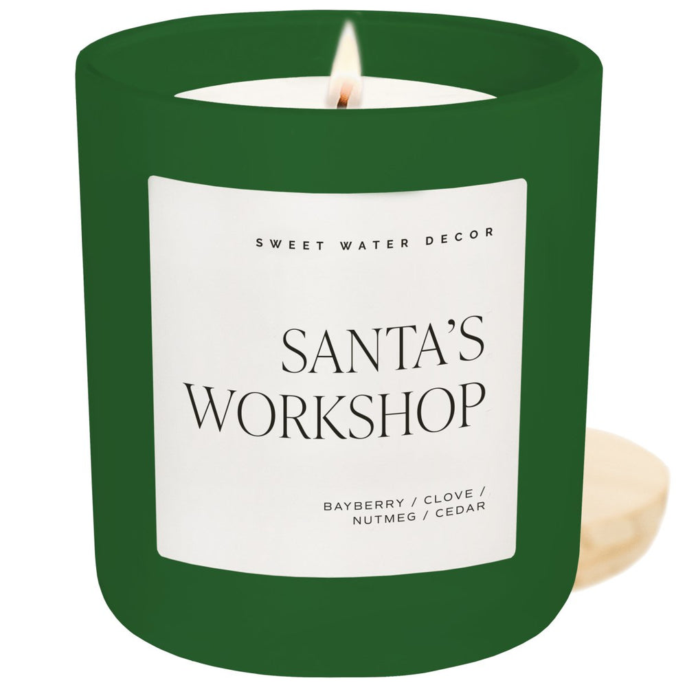 Sweet Water Decor Santa's Workshop Soy Candle - Green Matte Jar - 15 oz (Merry and Bright) - lily & onyx