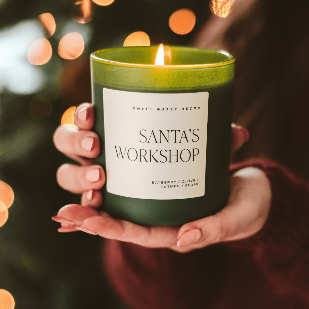 Sweet Water Decor Santa's Workshop Soy Candle - Green Matte Jar - 15 oz (Merry and Bright) - lily & onyx