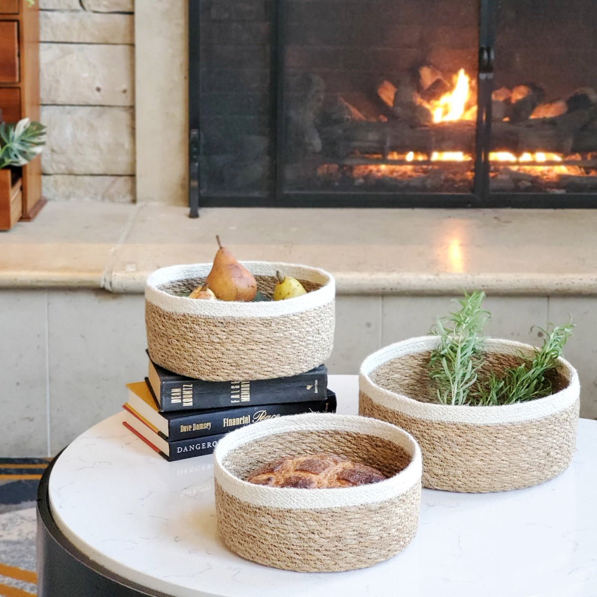 KORISSA Savar Jute & Seagrass Basket Bowl, Set of 3