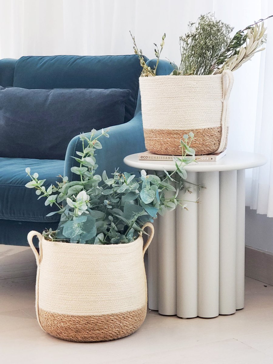KORISSA Savar Jute & Seagrass Cachepot Basket with Handles