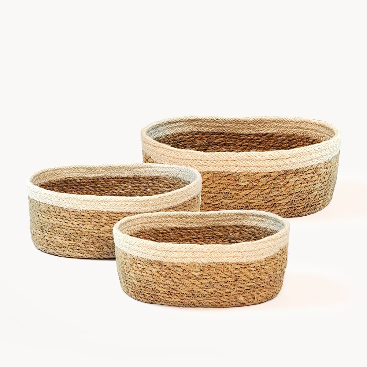 KORISSA Savar Jute & Seagrass Oval Basket Bowl, Set of 3