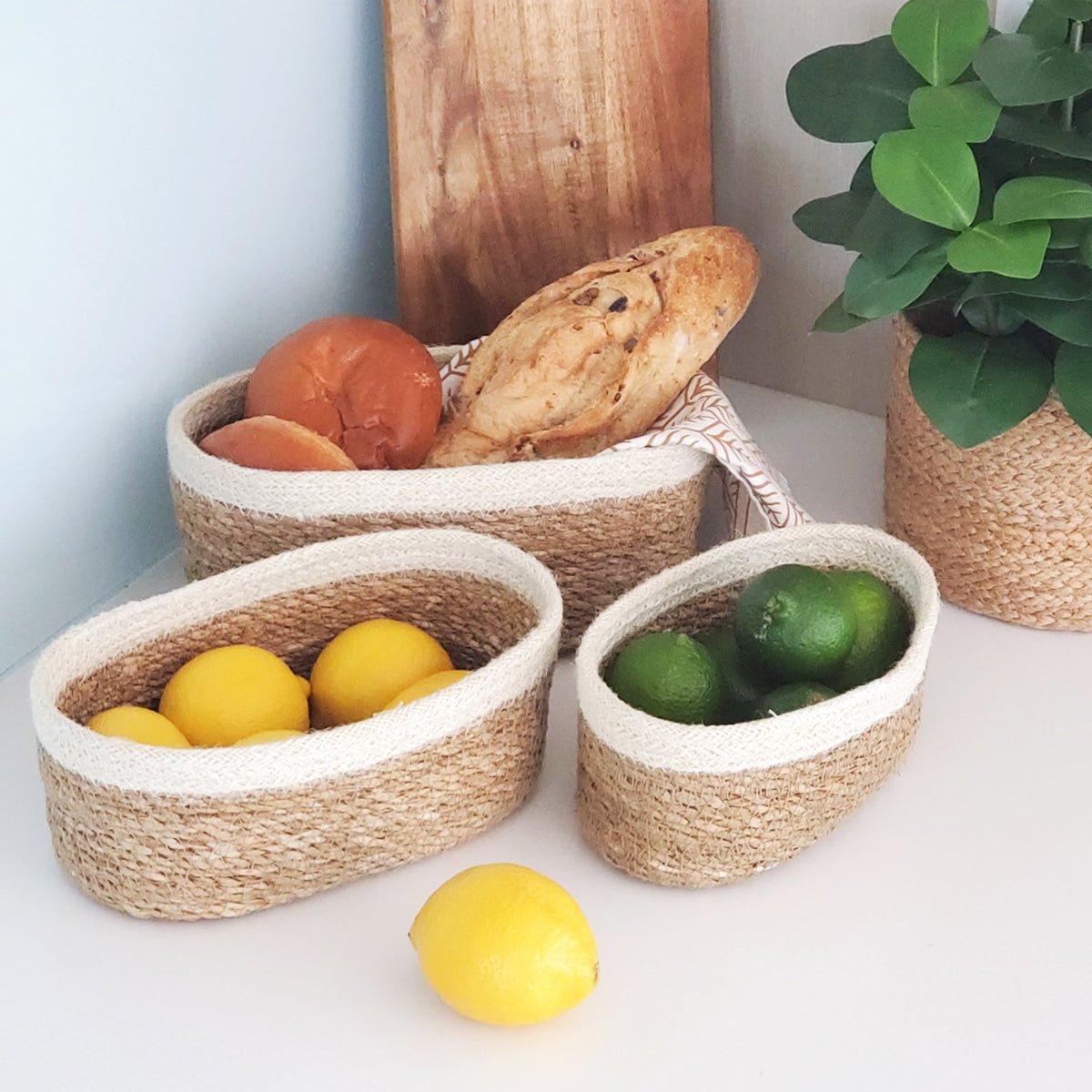 KORISSA Savar Jute & Seagrass Oval Basket Bowl, Set of 3