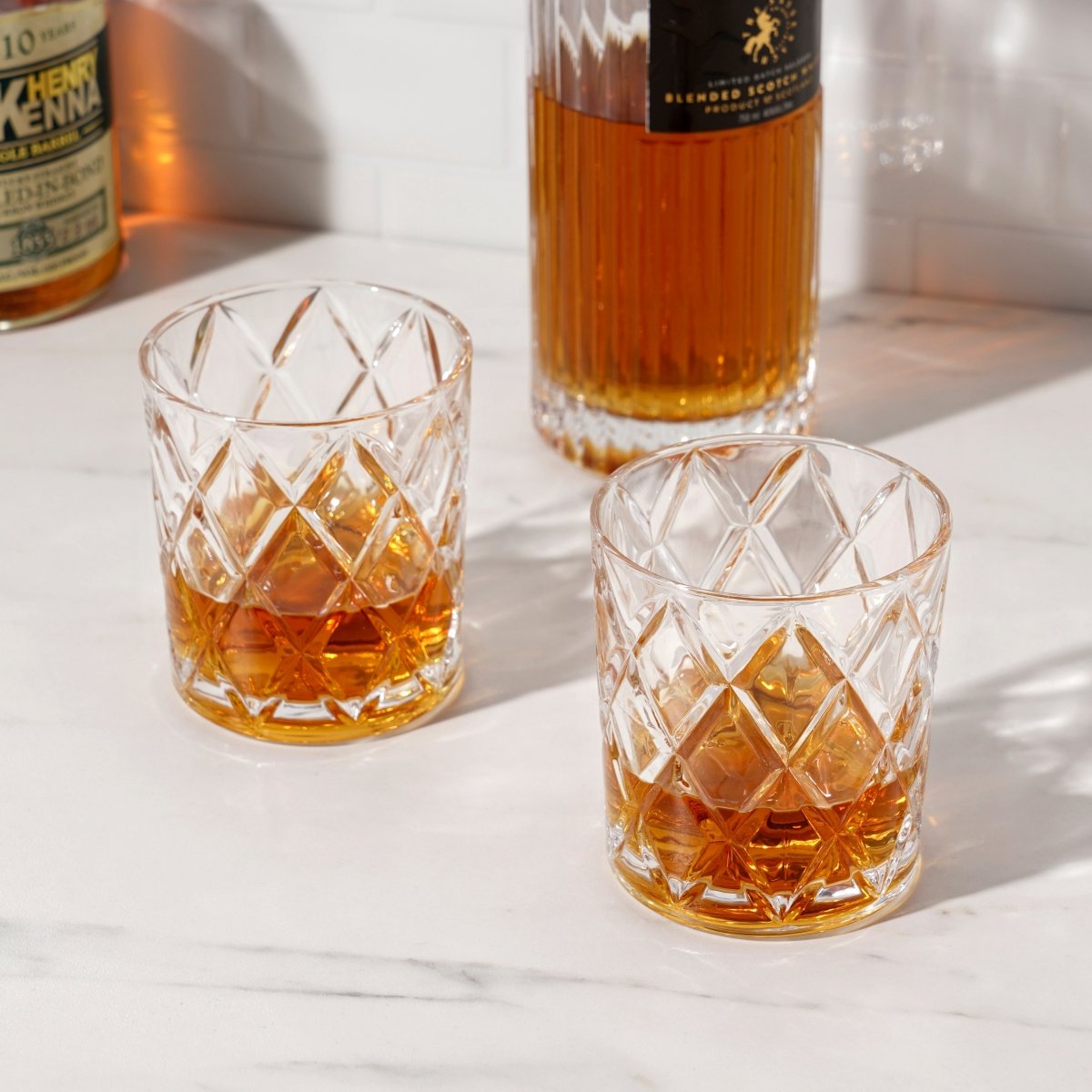True Scotch 11 oz Diamond Cut Tumbler Glasses, Set of 4 - lily & onyx