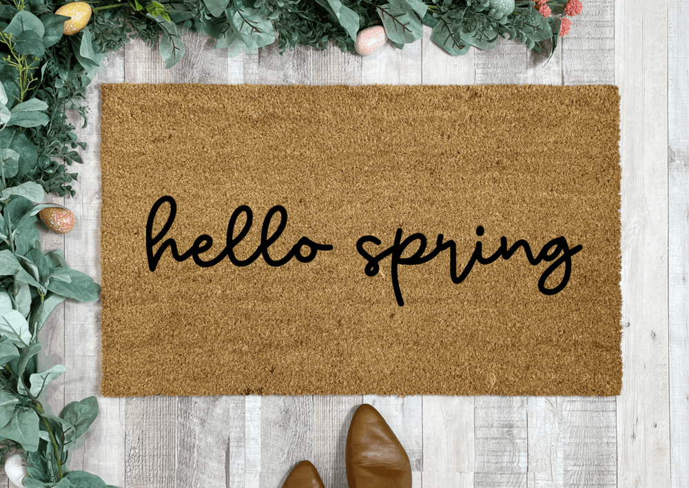 Nickel Designs Custom Doormats Script Hello Spring Doormat - lily & onyx