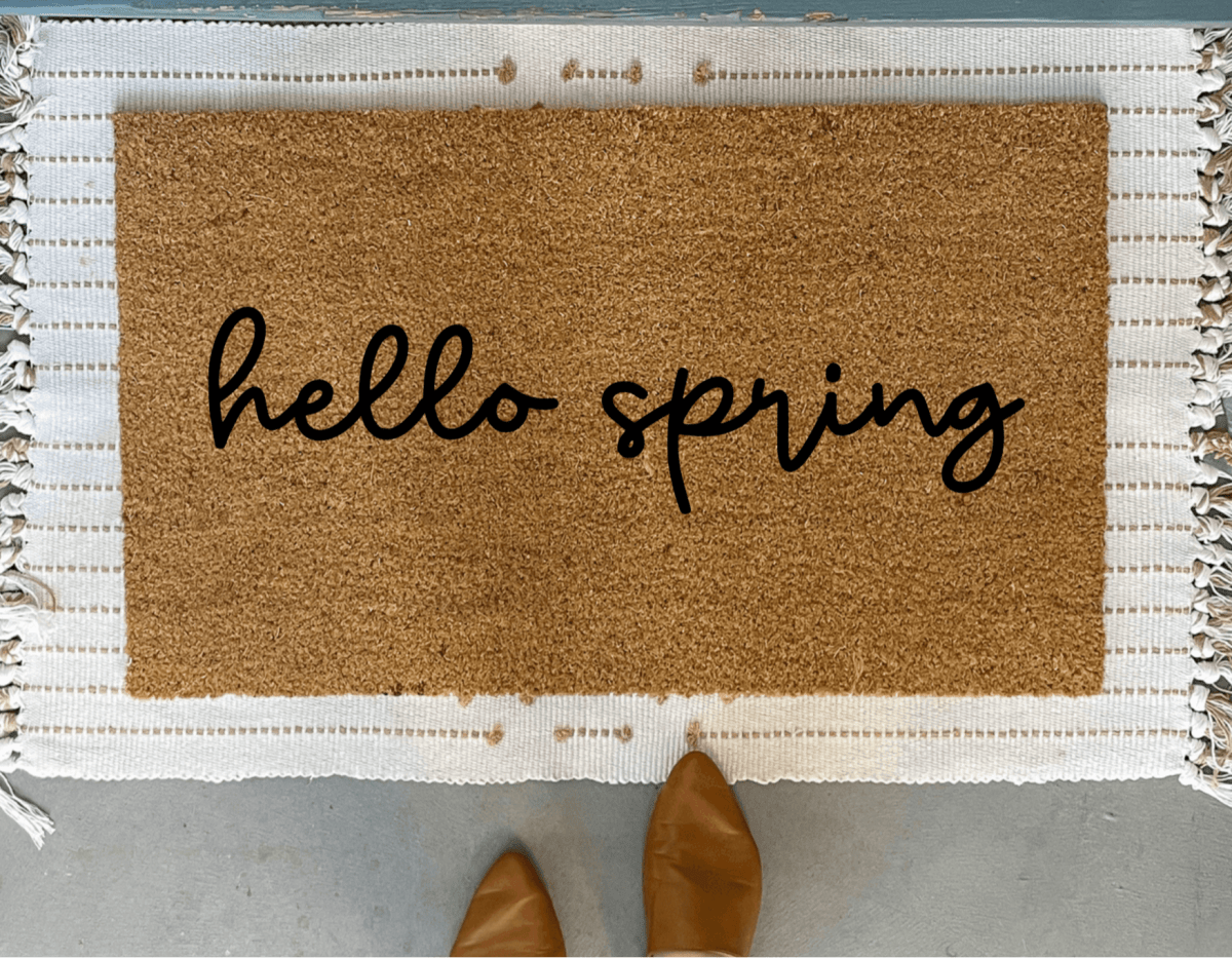 Nickel Designs Custom Doormats Script Hello Spring Doormat - lily & onyx