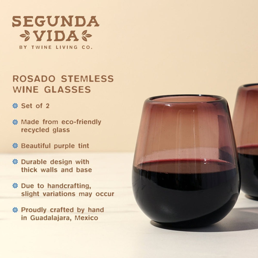 
                      
                        Twine Living Segunda Vida Rosado Stemless Wine Glasses, Set of 2 - lily & onyx
                      
                    