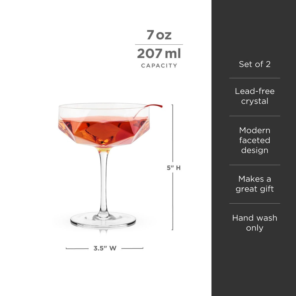 
                      
                        Viski Seneca Faceted Coupe Glasses, Set of 2 - lily & onyx
                      
                    