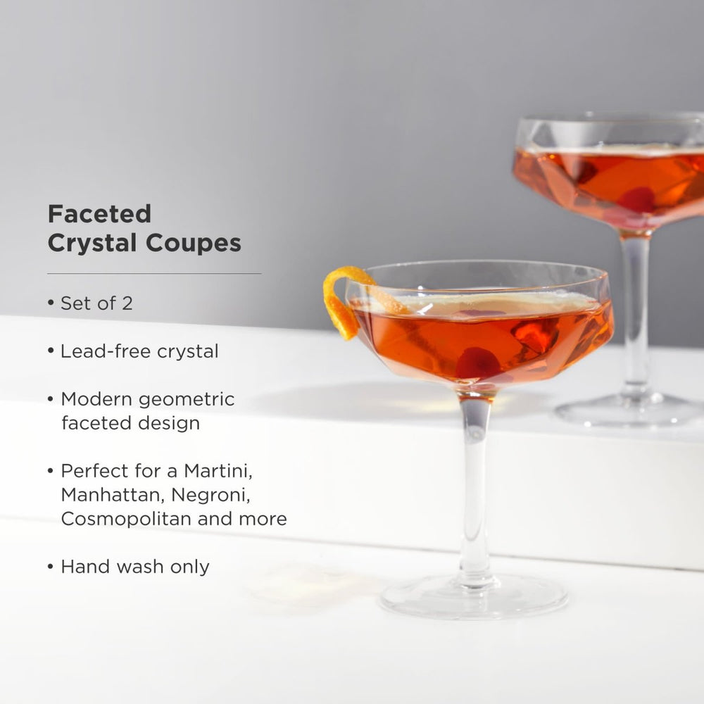 
                      
                        Viski Seneca Faceted Coupe Glasses, Set of 2 - lily & onyx
                      
                    
