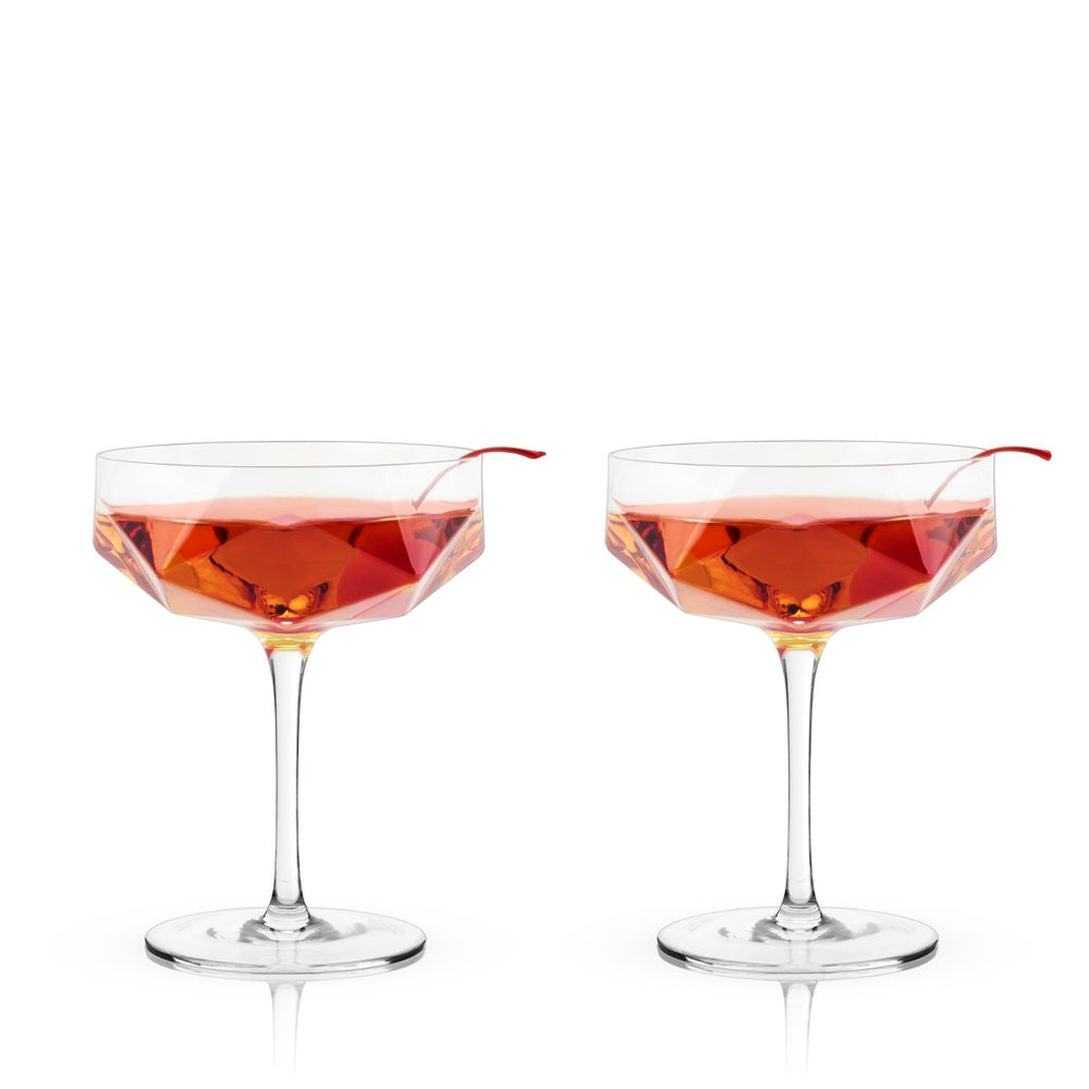 
                      
                        Viski Seneca Faceted Coupe Glasses, Set of 2 - lily & onyx
                      
                    