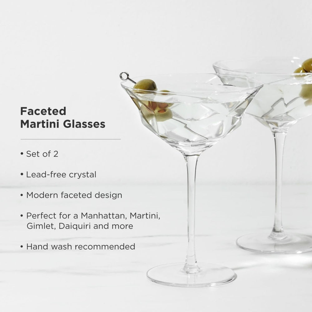 
                      
                        Viski Seneca Faceted Crystal Martini Glasses, Set of 2 - lily & onyx
                      
                    