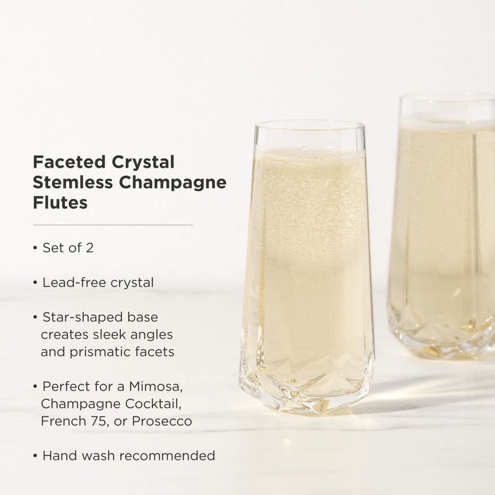 
                      
                        Viski Seneca Faceted Crystal Stemless Champagne Flutes, Set of 2 - lily & onyx
                      
                    