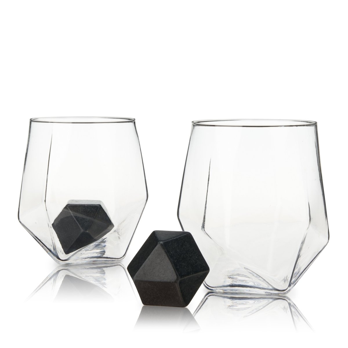 Viski Seneca Faceted Crystal Tumbler and Basalt Hexagon Stone Set - lily & onyx