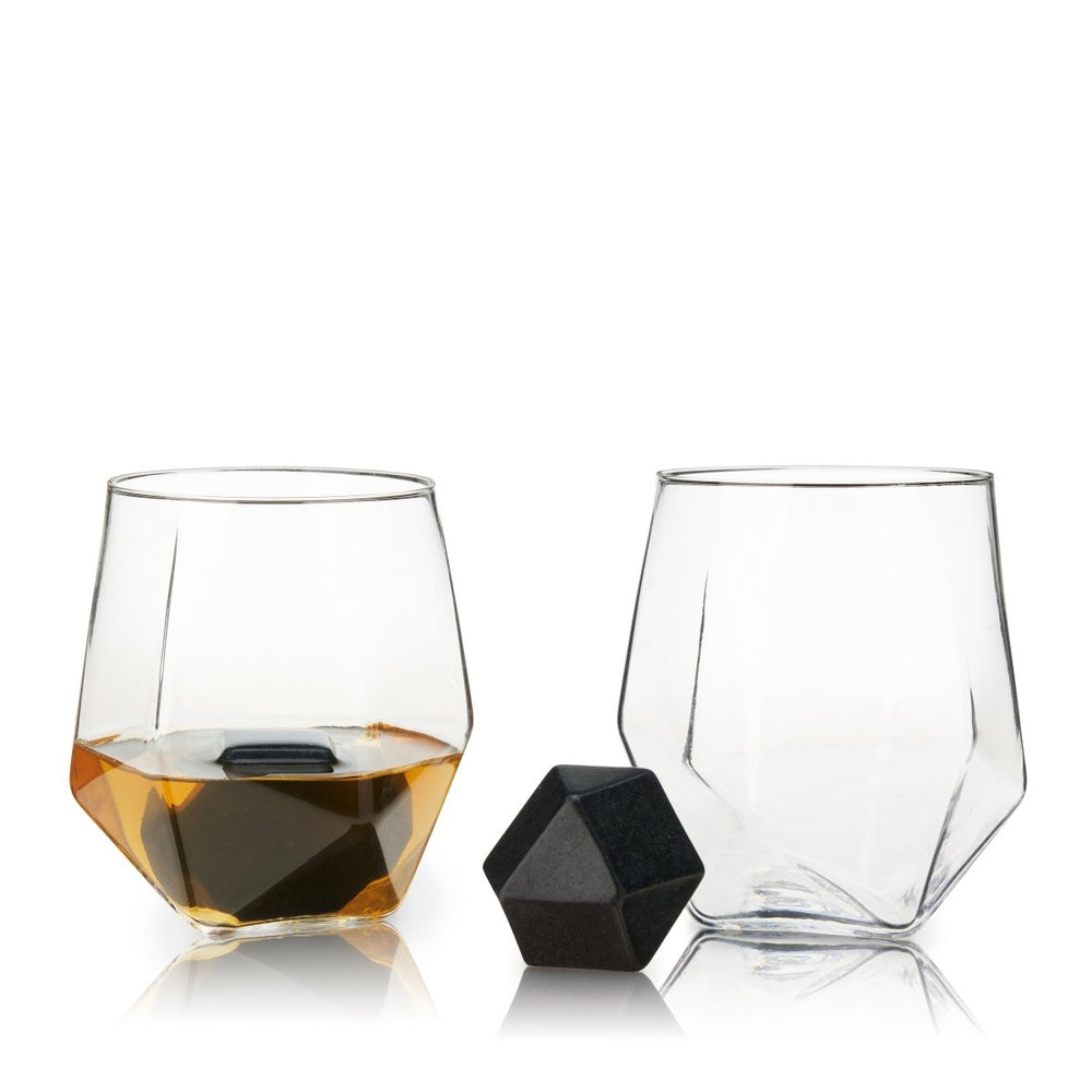 
                      
                        Viski Seneca Faceted Crystal Tumbler and Basalt Hexagon Stone Set - lily & onyx
                      
                    