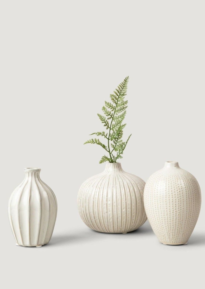 Afloral Set of 3 Handmade Ceramic Textured Bud Vases - 5.75 - 6.25