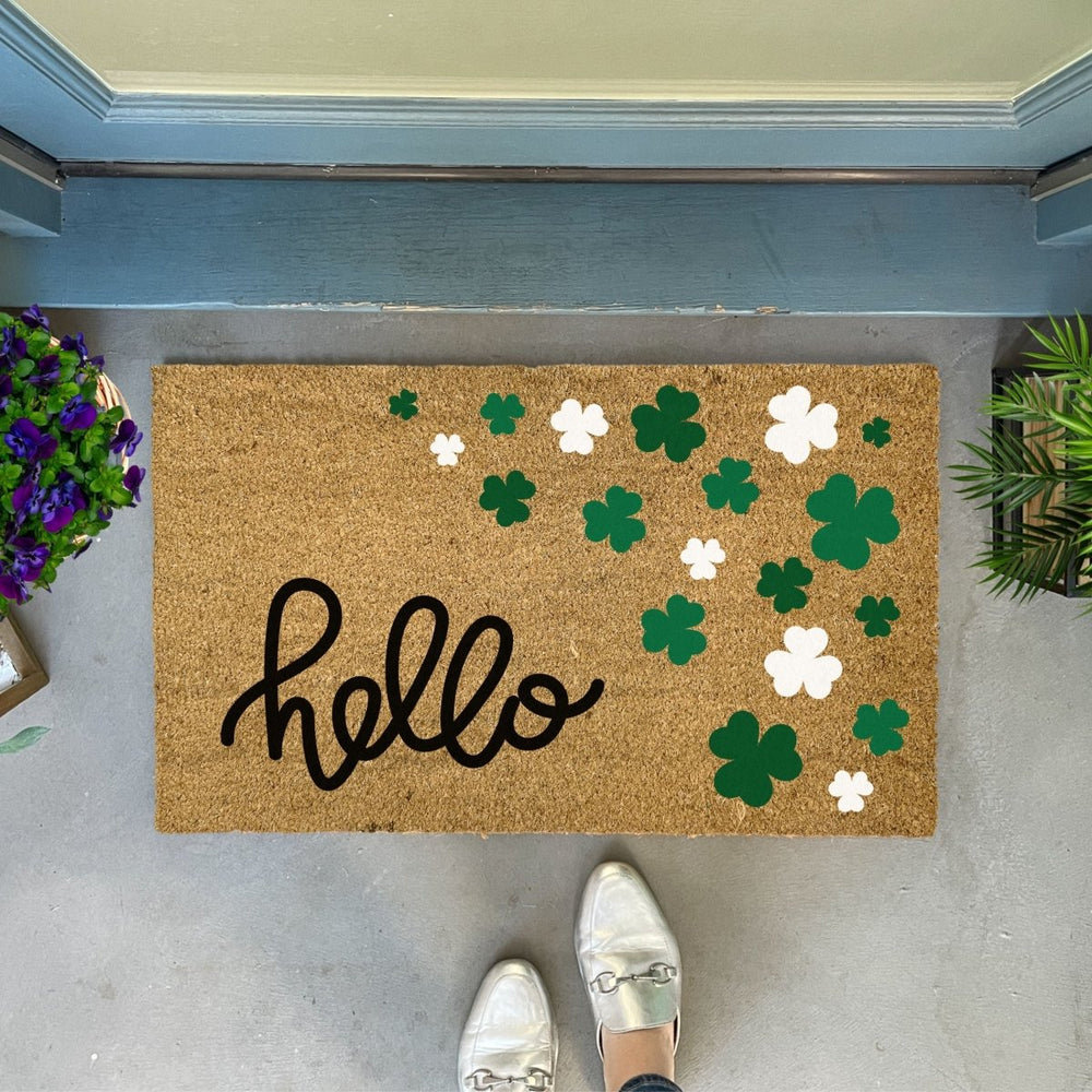 Nickel Designs Custom Doormats Shamrock Pattern Hello Doormat - lily & onyx