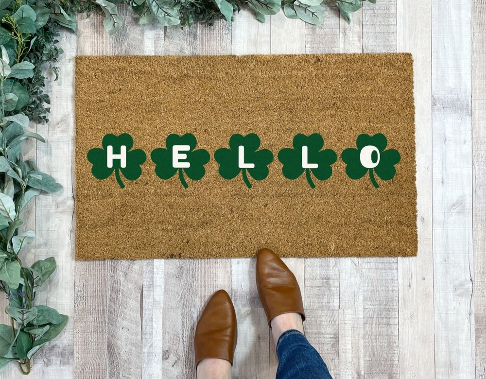 Nickel Designs Custom Doormats Shamrocks Hello Outdoor Door Mat - lily & onyx