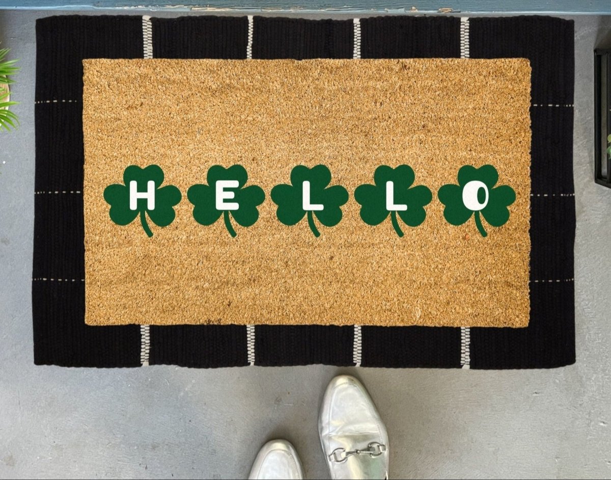 Nickel Designs Custom Doormats Shamrocks Hello Outdoor Door Mat - lily & onyx