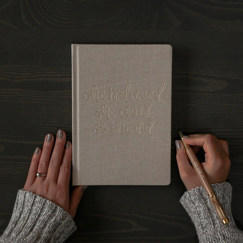 
                      
                        Sweet Water Decor She Believed She Could Fabric Journal - lily & onyx
                      
                    